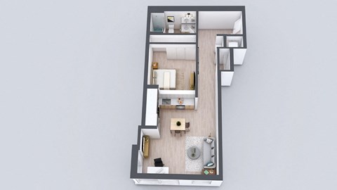 Floor plan for 1 bed, 1 bath, 661 sqft